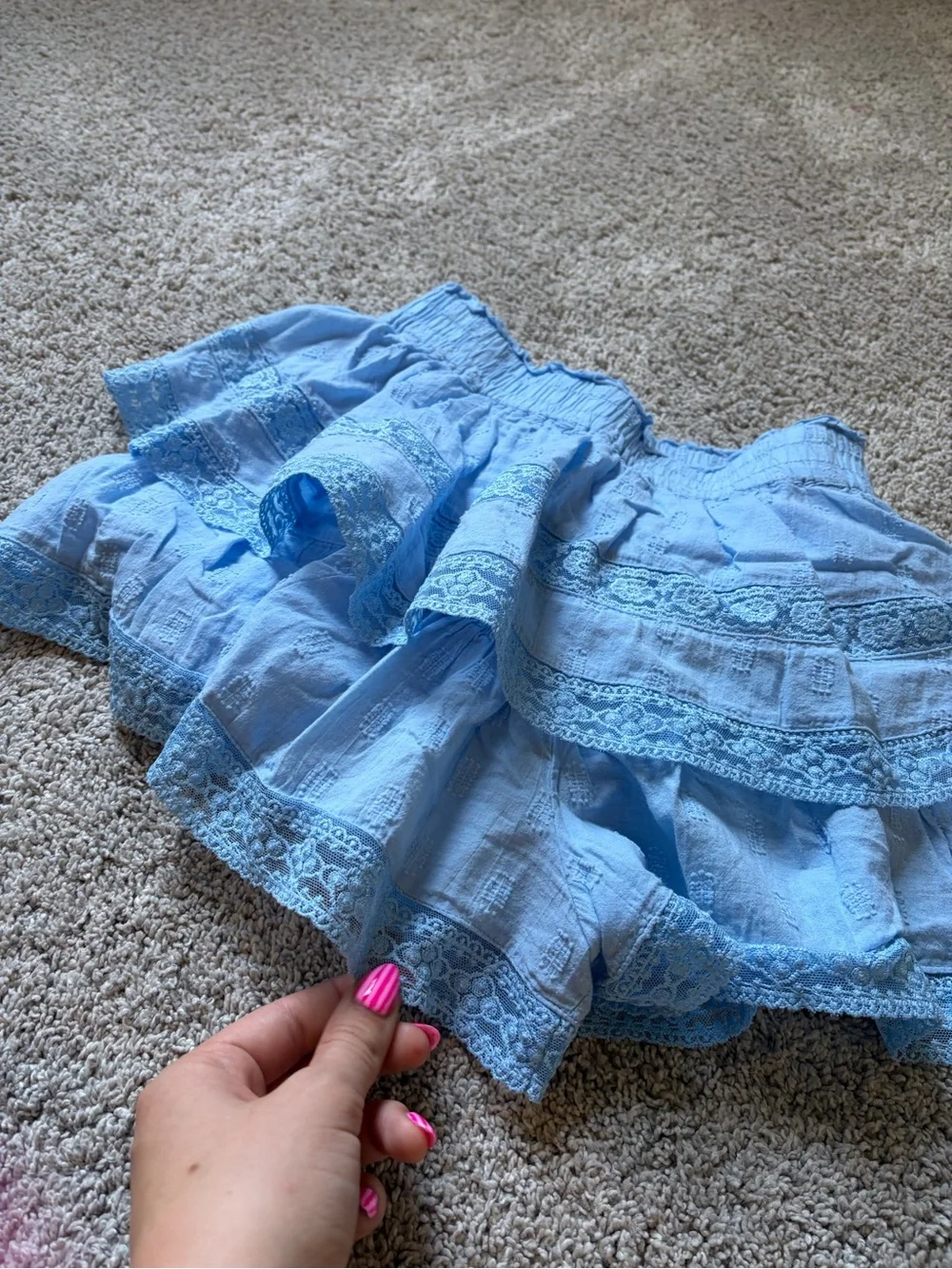 Altar'd State Light Blue Lace-Trim Tiered Shorts